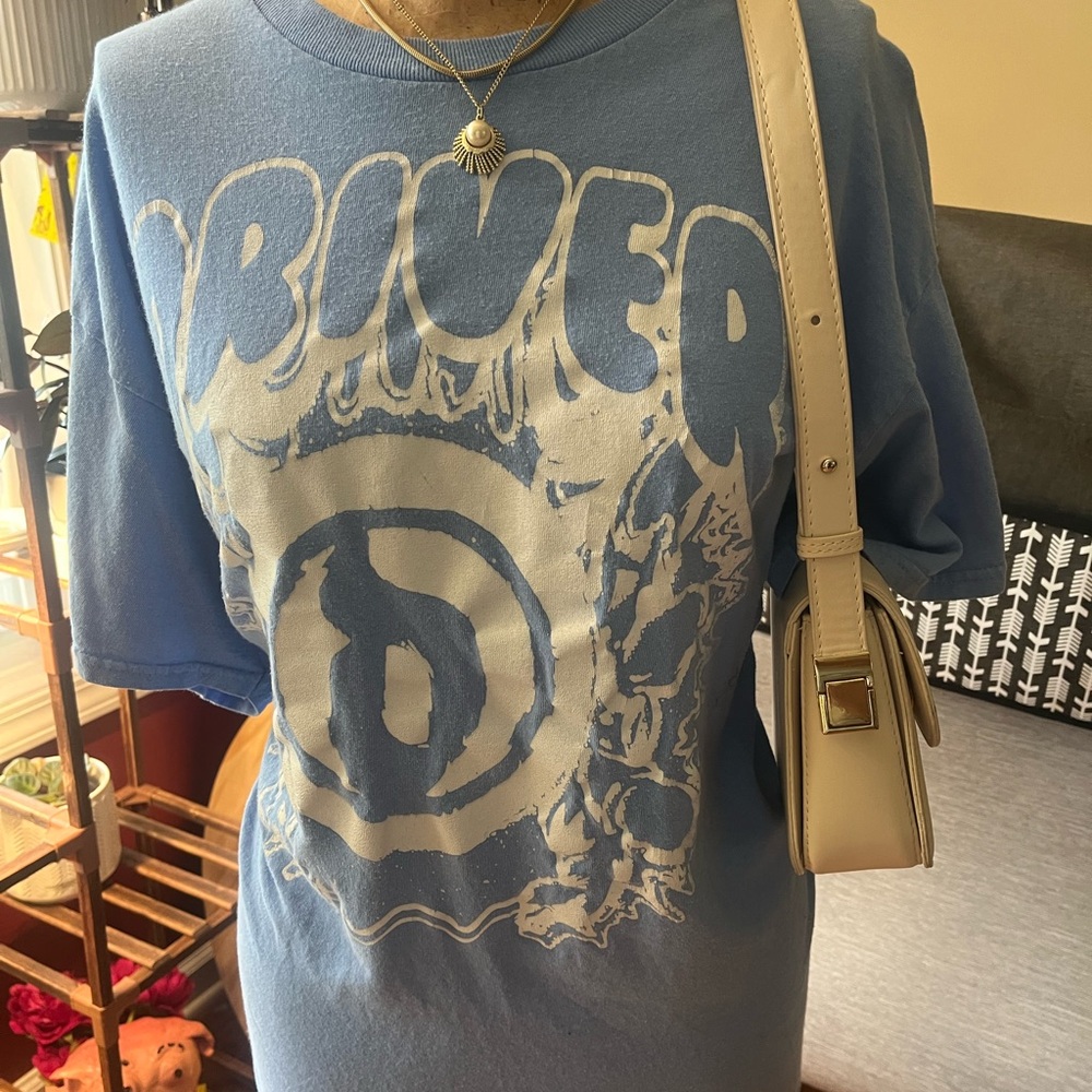 Blue Graphic Tee with White Print